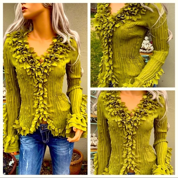 🎉2X HP🎊 Unique Cascade Floral Ruffle Accent Blouse - Picture 10 of 11